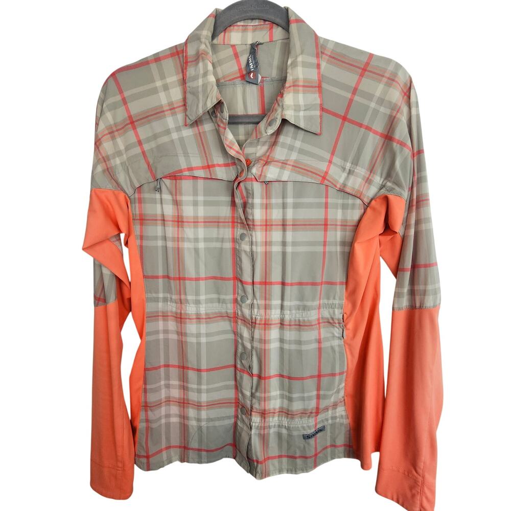 Simms Womens Plaid Fishing Shirt Size M Gorpore Outdoor Stretch Vented Retro